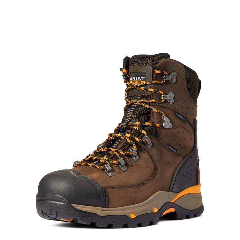 Ariat Endeavor 8 Waterproof Carbon Toe - Miesten TummanRuskea Työsaappaat ( XPQGZN-910 )